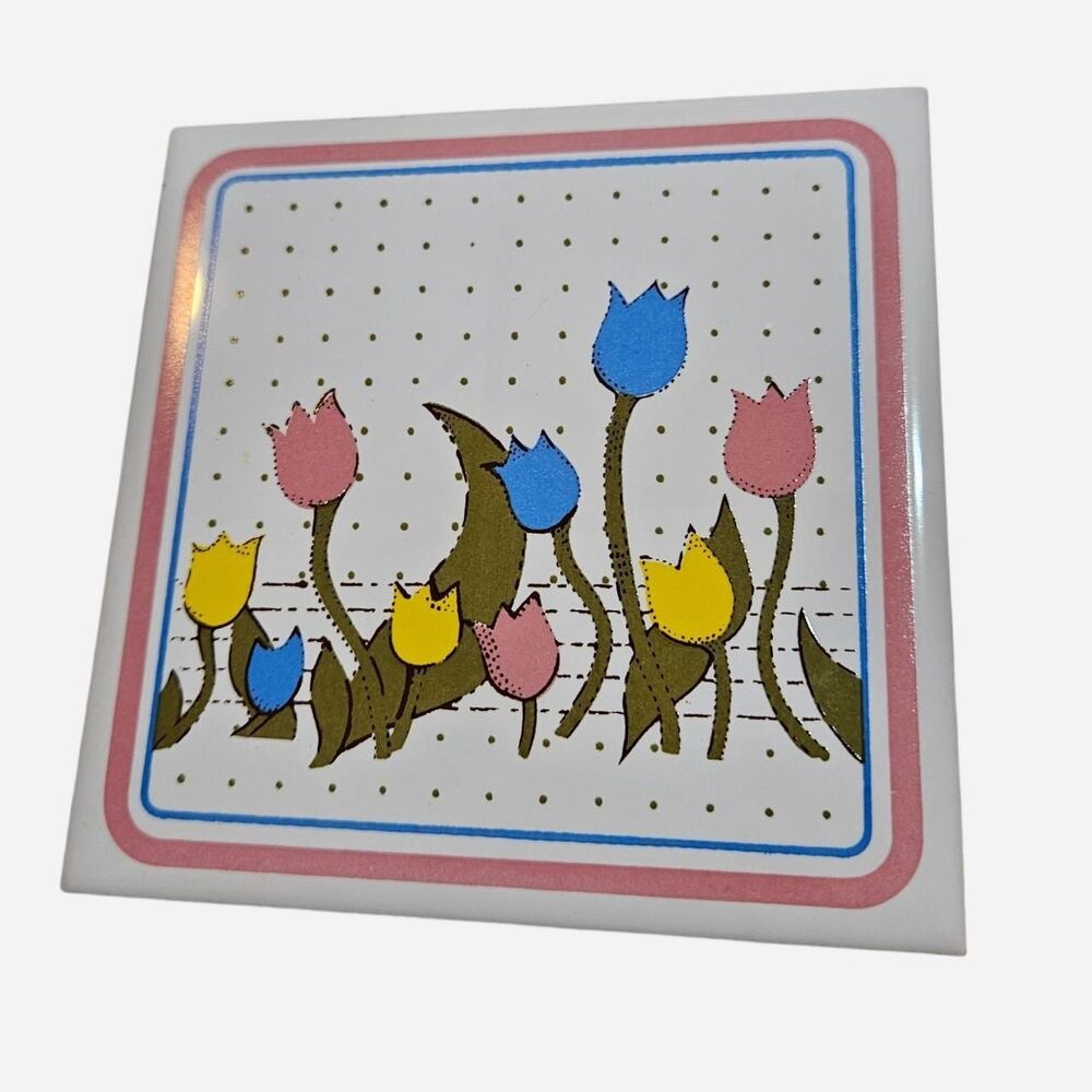 vintage cottagecore grandmacore tulips flowers trivet decor